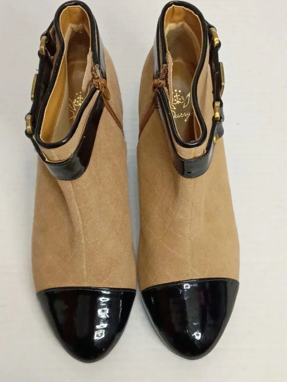 Darryl Two Tone Cap Toe Ankle Boots Beige Black Size US Women's 7